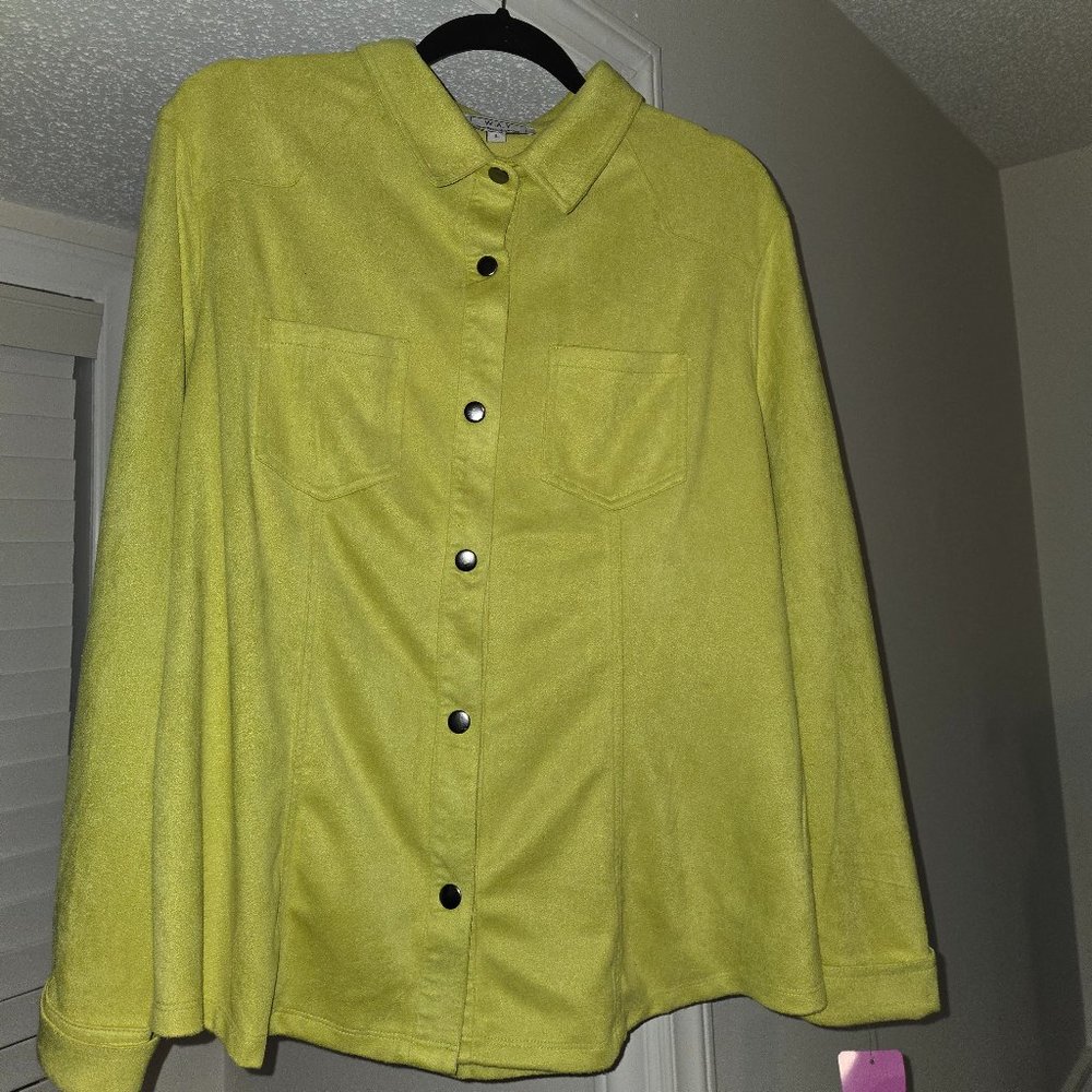 Suede/Nubuck Neon Yellow Long Sleeved Shacket Yellowstone Cowgirl Rodeo Western